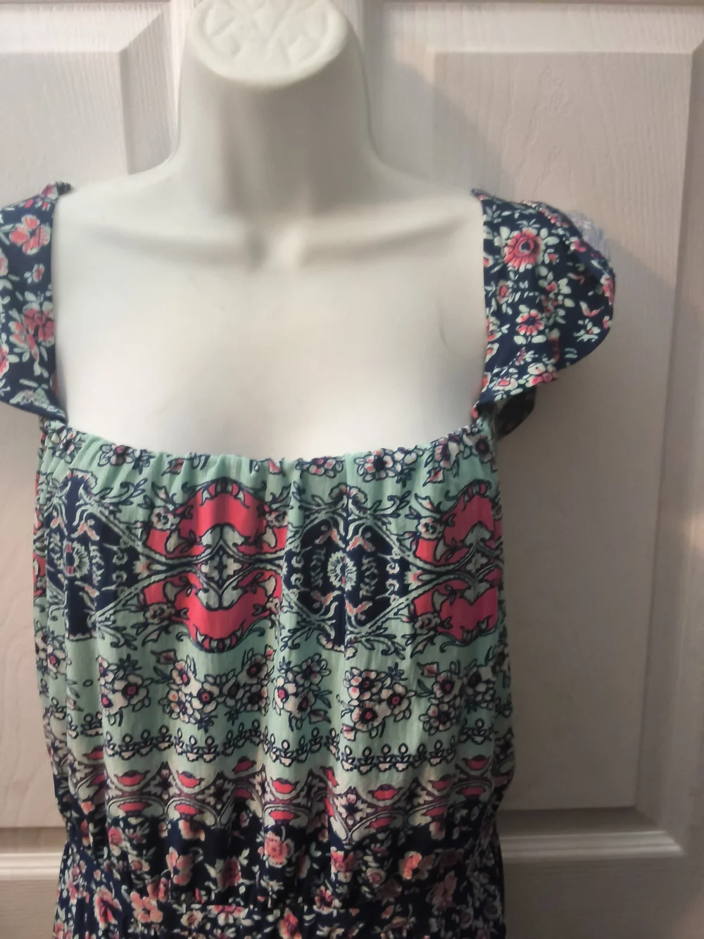Rickis Navy Floral Maxi Dress with Mint Accent - Picture 8 of 16